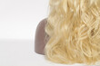wavy black to blonde two tone ombre style human hair lace wigs on mannequin head