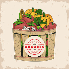 Poster - Basket with organic vegetables icon collection