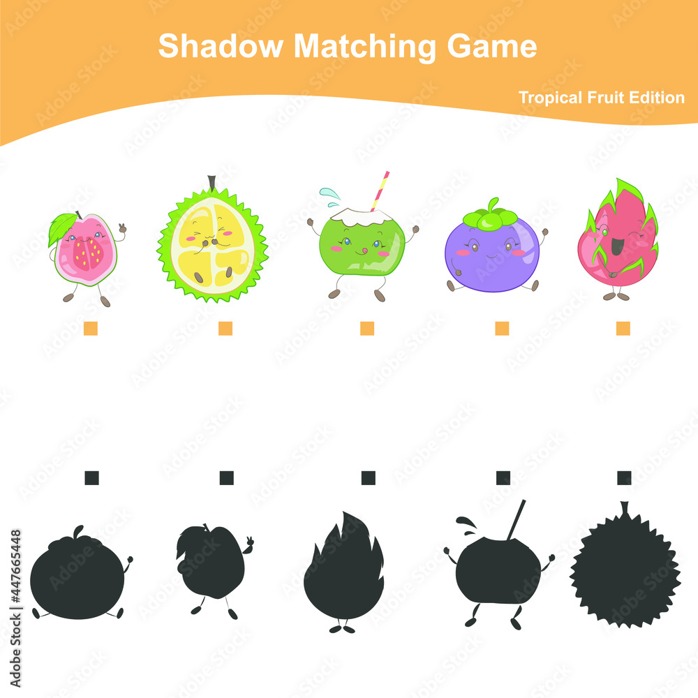 Shadow Matching game for Preschool Children. Tropical Fruits Edition ...