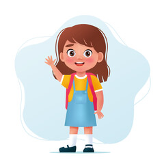 School girl character with backpack. Cute child, back to school concept. Cartoon vector illustration