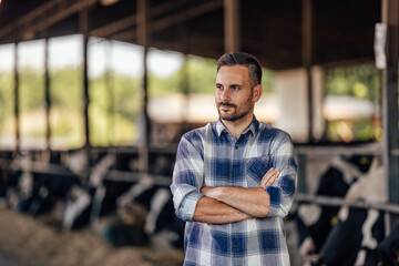 Wall Mural - Adult man, brainstorming on the farm.