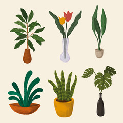 Wall Mural - Indoor plants sticker collection vector