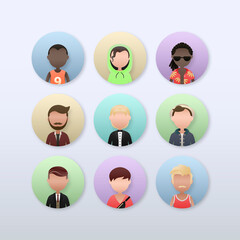 Wall Mural - Set of diverse men avatar character vector