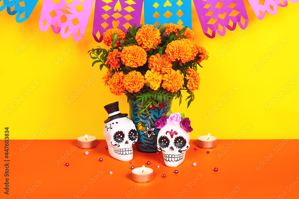 Day of the dead, Dia De Los Muertos Celebration Background With sugar ...
