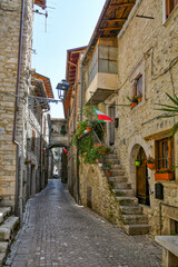  Carpineto Romano, Italy, July 24, 2021. A street in the historic center of a medieval town in the Lazio region.