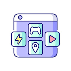 Sticker - App distribution platforms RGB color icon. Providing applications for mobile devices. Promoting app usage. Distributing to global audience. Isolated vector illustration. Simple filled line drawing