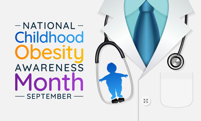 National Childhood Obesity awareness month is observed every year in September to promote healthy growth in children and prevent obesity. Vector illustration