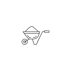 Poster - Emty Barrow construction, wheelbarrow icon in flat black line style, isolated on white background 