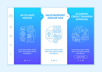 Wall Mural - traineeship abroad must-haves onboarding vector template. responsive mobile website with icons. web 