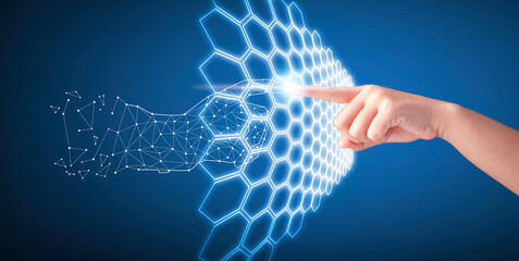 Wall Mural - hand touching modern interface digital transformation concept. connection next generation technology