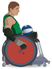 Wall Mural - para sports paralympic rugby, physical disabled male athlete sitting in specialized wheelchair isolated on a white background