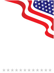 Wall Mural - USA flag symbols wavy corner border frame with empty space for text.