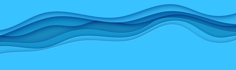 Wall Mural - Blue abstract background in paper cut style. Layers of paper wavy water for World Oceans Day 8 June. Vector Earth posters template, ecology brochures, presentations, invitations with place for text