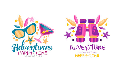 Wall Mural - Adventures Happy Time Logo Design Set Labels Badges Vector Illustration