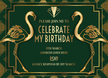 Vintage Art Deco Style Party Invitation Design With Flamingo