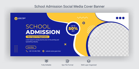 Wall Mural - School admission social media facebook cover banner template, Web banner timeline template.