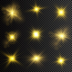 Wall Mural - Vector illustration of abstract flare light rays. A set of stars, light and radiance, rays and brightness.