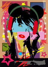 Sexy Girl With Mouse Ears And Headphones, Pop Art Background