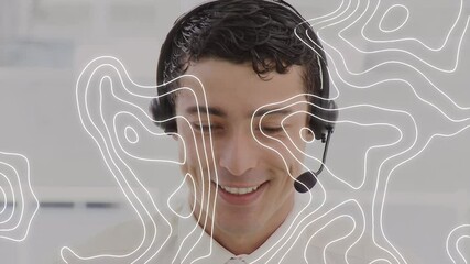 Sticker - Animation of moving lines over man wearing phone headset