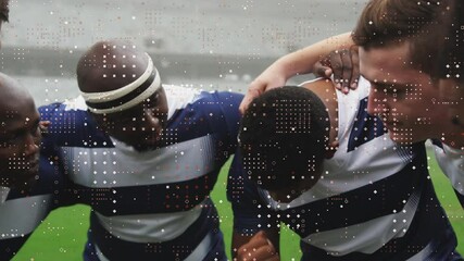 Canvas Print - Animation of spots over male rugby players during match at stadium