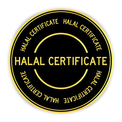 Canvas Print - Black and gold color round label sticker with word halal certificate on white background