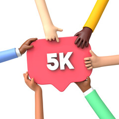 Canvas Print - Hands holding a 5k social media followers banner label. 3D Rendering