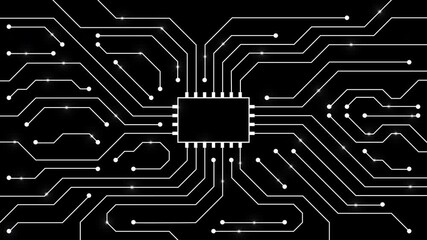 Wall Mural - Electronic circuit on black background (seamless loop)