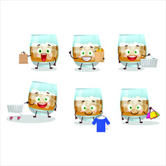 Sticker - A Rich rum drink mascot design style going shopping. Vector illustration