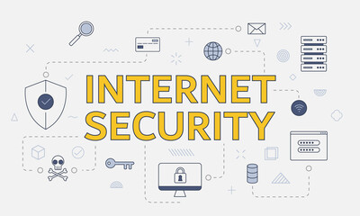 internet security concept with icon set with big word or text on center