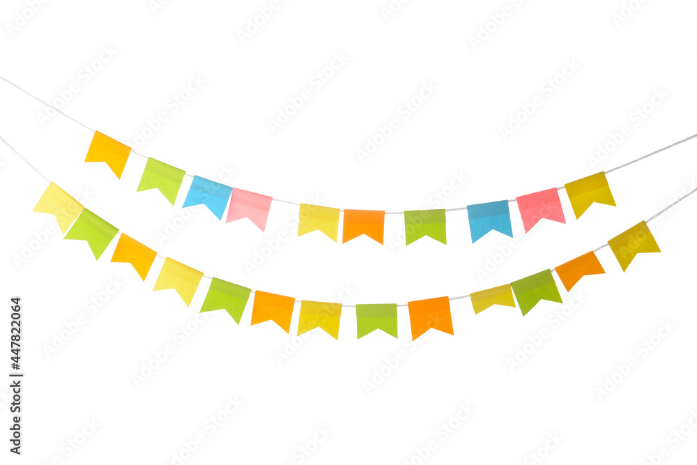 Bright garlands on white background