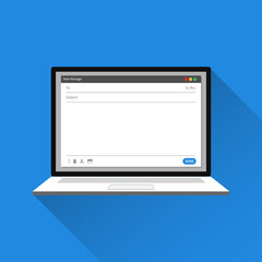 blank email template on laptop screen concept. isolated with blue background