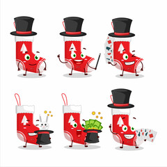 Sticker - A christmas socks Magician cartoon character perform on a stage