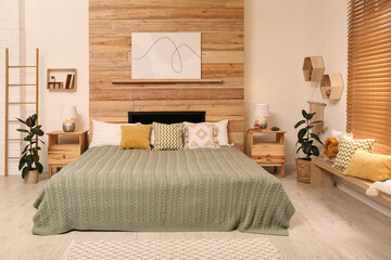 Canvas Print - Stylish room interior with big comfortable bed