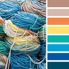 Coiled Colourful Nylon Ropes Background, In A Colour Palette With Complimentary Swatches.