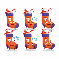 Poster - Cartoon character of christmas socks with gift with sleepy expression