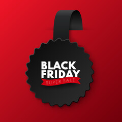 Sticker - Black Friday Sale Banner with a black price tag isolated on a red background. Vector advertising banner