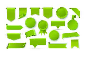Wall Mural - Green realistic blank tags isolated on white background. Vector illustration