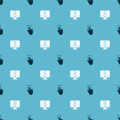 Poster - Set Fingerprint and Lock on monitor on seamless pattern. Vector