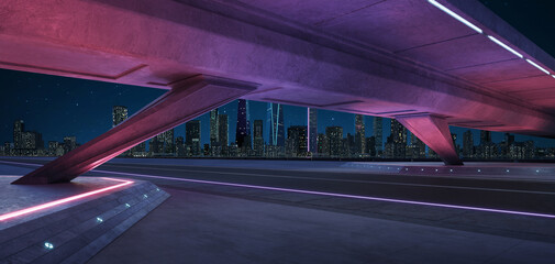 Wall Mural - Empty asphalt road under the bridge