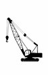 Vector icon of hydraulic crawler mobile crane. Signs.