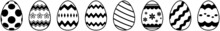 Osterei Kollektion Auf Einem Weißen Isolierten Hintergrund.
Jedes Ei Als Zusammengefügte Form. Schwarz Und Weiß. Farbe änderbar.