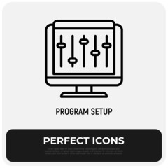 Wall Mural - program setup thin line icon, settings on pc. software installation. modern vector illustration.