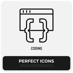 Wall Mural - coding, programming thin line icon. web page with code symbol. modern vector illustration.