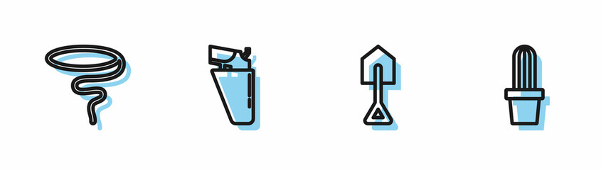 Wall Mural - Set line Shovel, Lasso, Revolver gun in holster and Cactus peyote pot icon. Vector