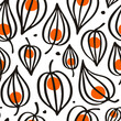 Vector seamless graphic physalis pattern. Ornament for scrapbooking, prints, clothes, fabrics, textiles, packaging.