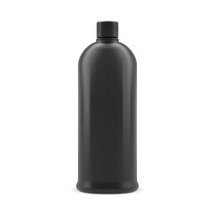 Wall Mural - Black shampoo bottle. Black plastic cosmetic container vector template mockup. Hair beauty product cylinder package. Bathroom gel black shiny packaging