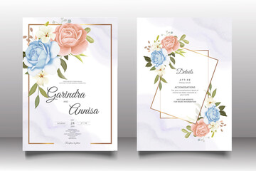 Canvas Print -  Beautiful floral frame wedding invitation card template Premium Vector