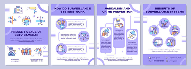 Surveillance systems work brochure template. Facial recognition. Flyer, booklet, leaflet print, cover design with linear icons. Vector layouts for presentation, annual reports, advertisement pages