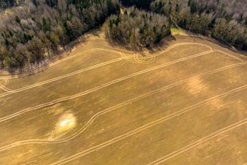 Poster - Aerial view of agricultural landscape with fields in spring season.