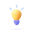 © Анна Тощева - 3d cartoon style minimal yellow light bulb icon. Idea, solution, business, strategy concept.